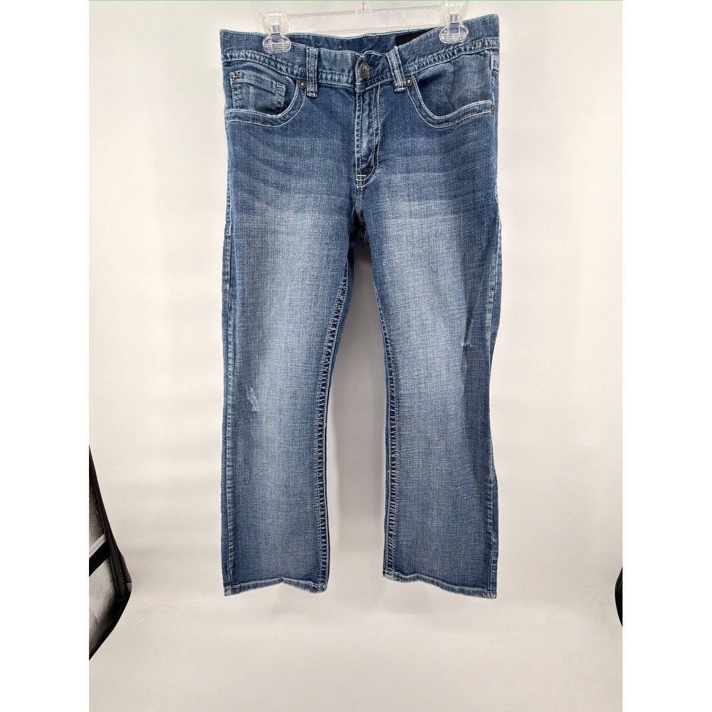 Axel Mens Jeans 32x32 Vintage Bootcut Blue Denim Distressed Embroidered Pockets